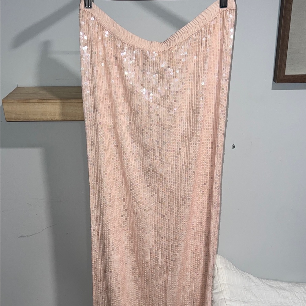 Sequined Vintage Judith Ann Creations skirt baby pink silk hand beaded